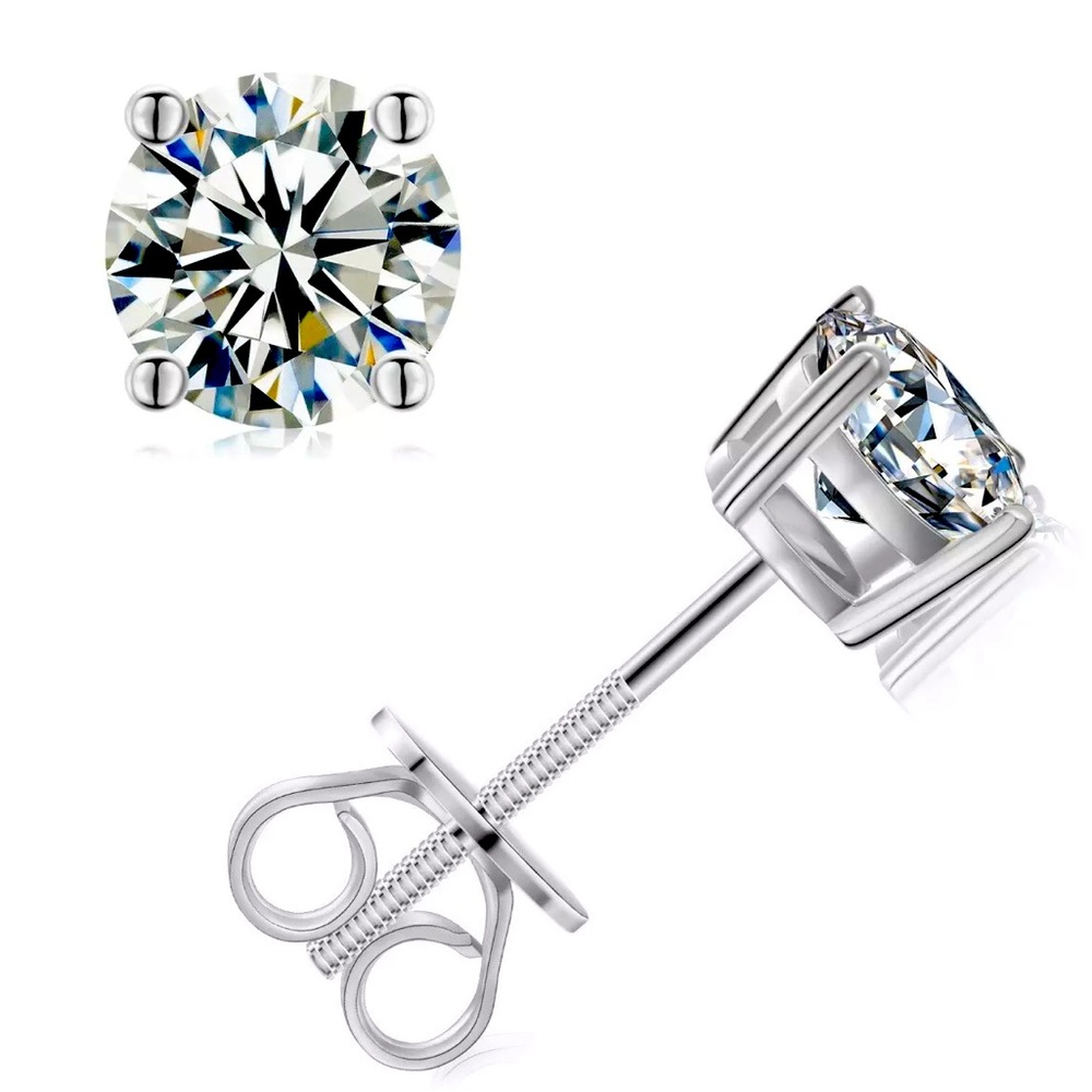 Certified 1 carat VVS1 Moissanite Diamond Luxury Stud Earrings Screw Back